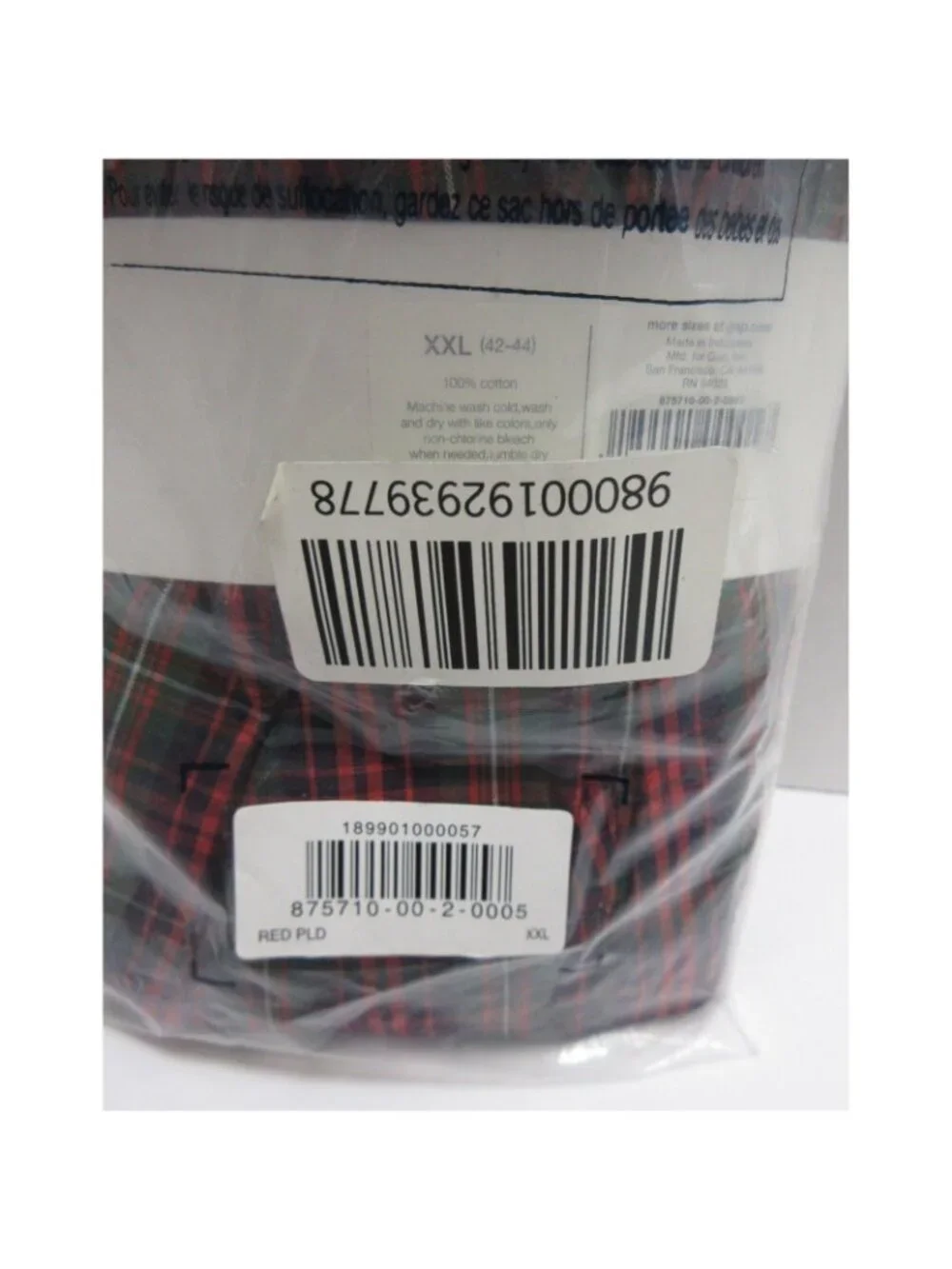 Gap Underwear XXL Red Boxer Shorts Tartan Plaid Y2K Cotton NEW